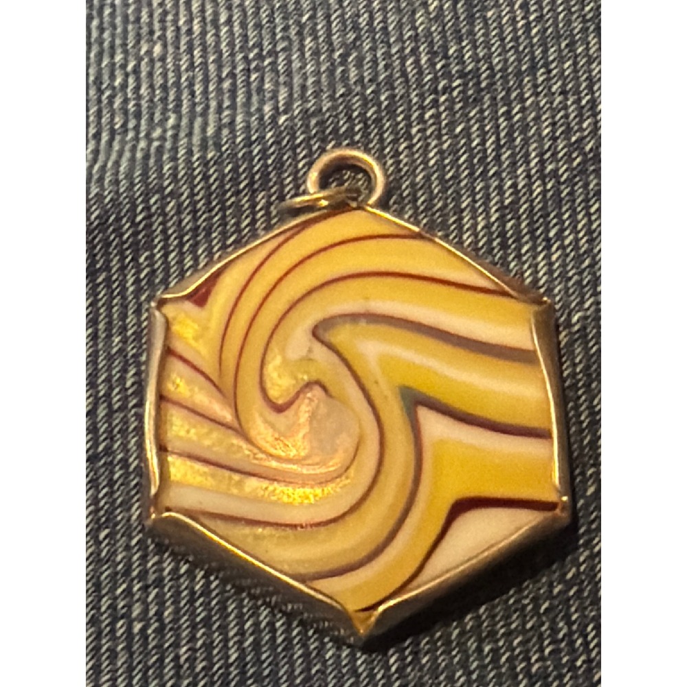 Vintage Orient and Flume Dichroic Glass Hexagon Gold Tone
Pendant Sterling